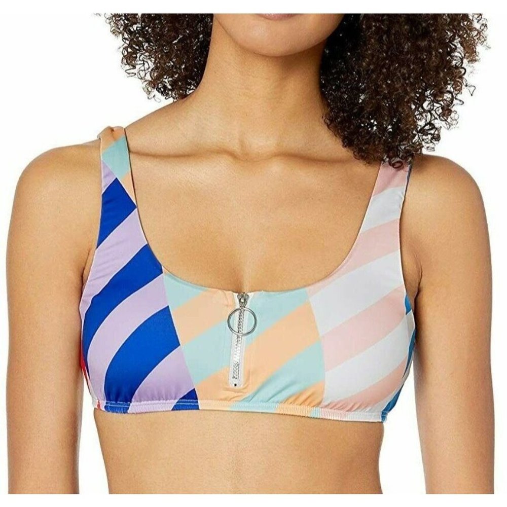 The Bikini Lab Zip Up Bralette Bikini Top Size Medium Womens BL0BC88 Striped